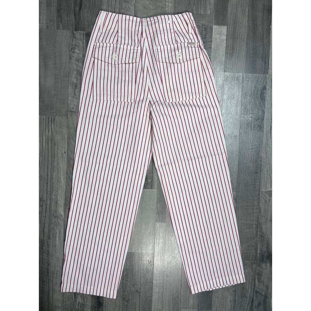 Brixton Striped Pant Womens 24 Red White Straight Leg Workwear Utility Carpenter - Picture 2 of 7